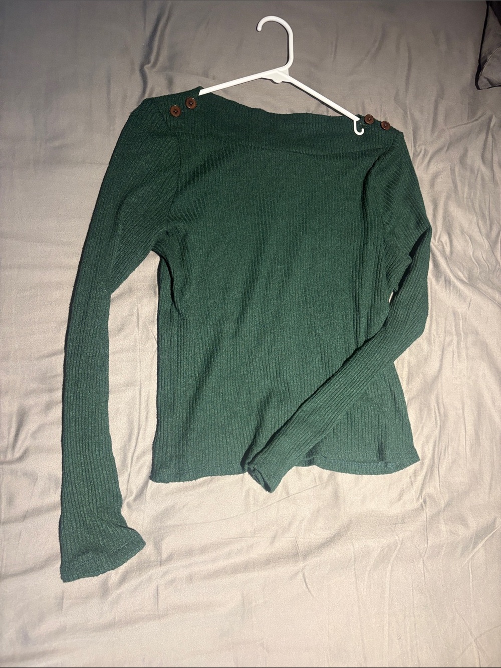 Madewell Forest Green Boatneck Ribbed Sweater with Button Detail